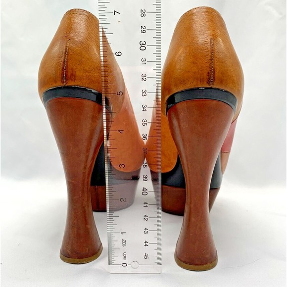 Marni Colorblock Platform Bow Heel Sz 7 - Multicolor Peep Toe Chunky Blo… - Picture 8 of 11